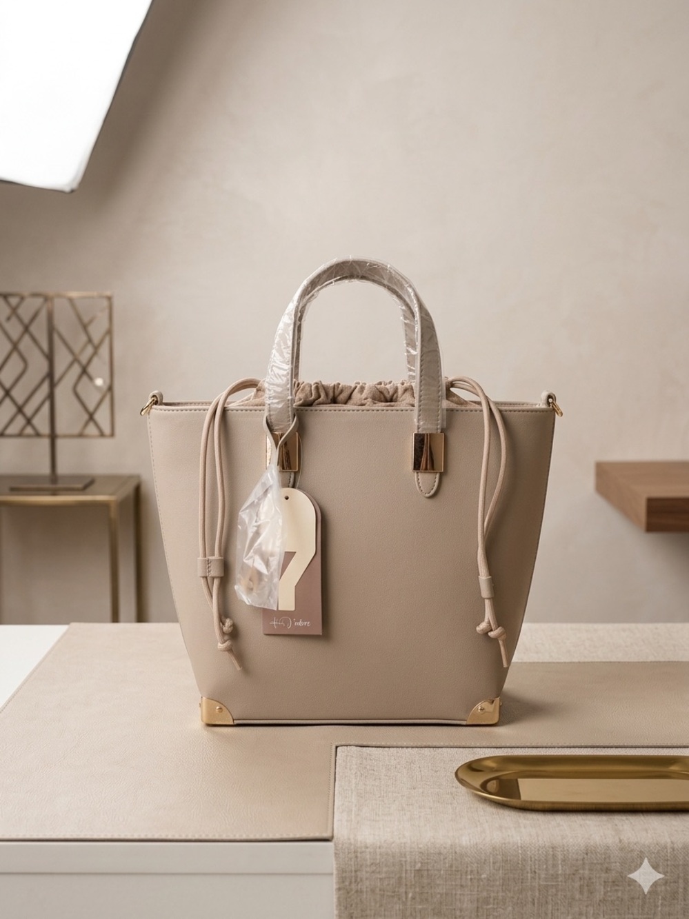 NWT Yani J'adore Elysian Collection Tote Bag Taupe Gold Hardware Convertible